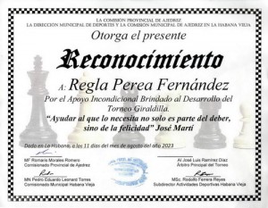 Reconocimiento apoyo Torneo Giraldilla-Regla