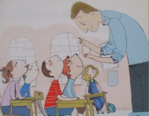 maestro y alumnos caricatura